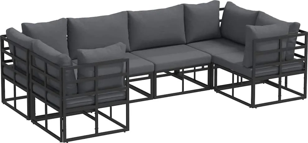 vidaXL Set de canapele pentru grădină cu pernă 6 pcs Negru Aluminiu