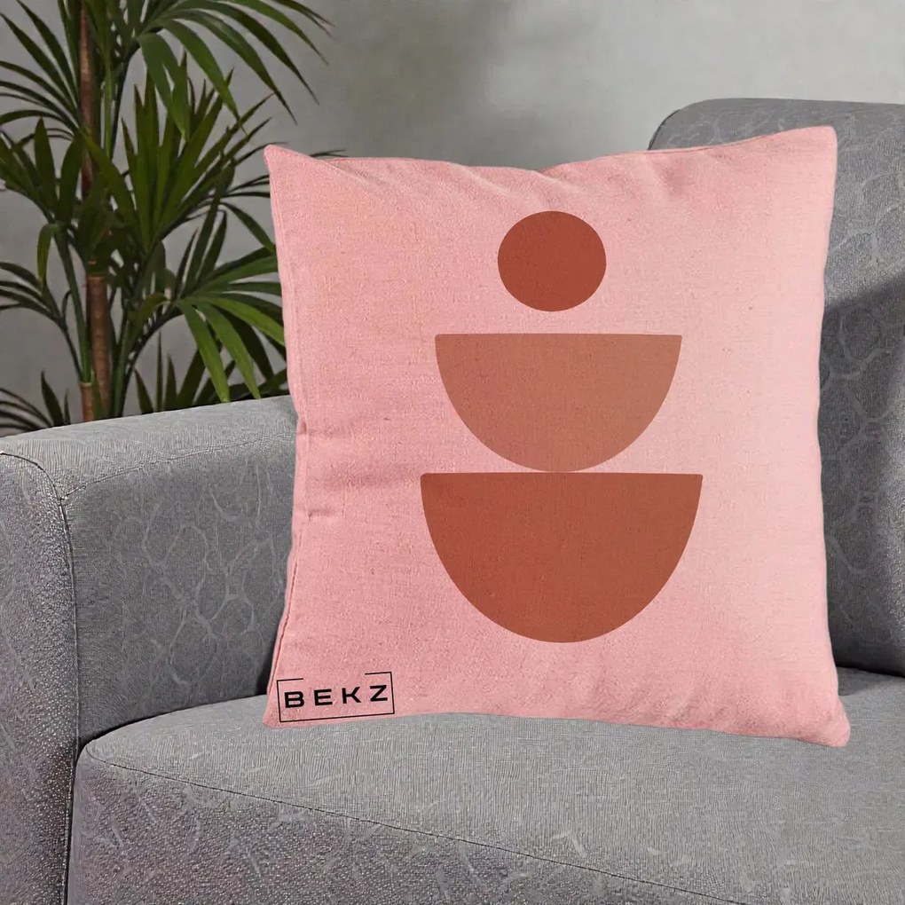 Perna Decorativa Geometric Boho Semicerc Stivuit, 40x40 cm, Roz, Husa Detasabila, Perna Inclusa, BEKZ®