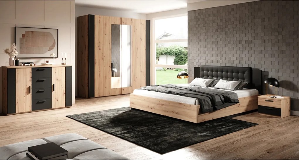 Noptieră cu sertare Sigma 22 46 cm - artisan / negru supermat
