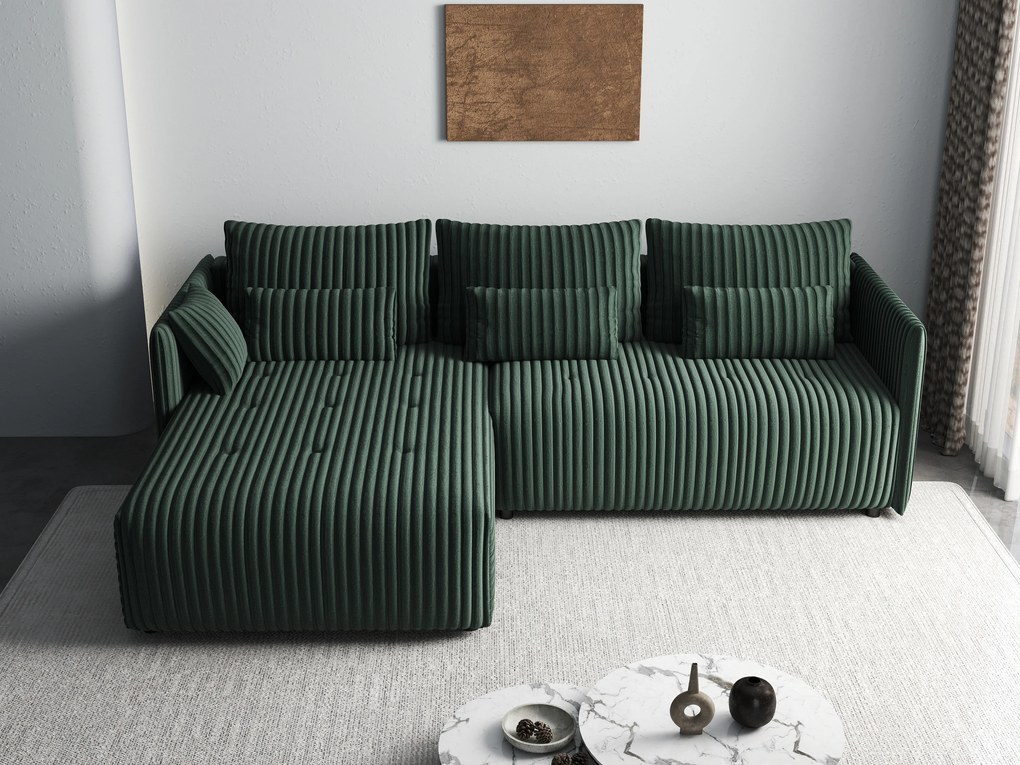 Colțar extensibil dumonde cu ladă de depozitare si sezut confortabil din spuma high-density, Malta Ambience Verde II 235x185 cm