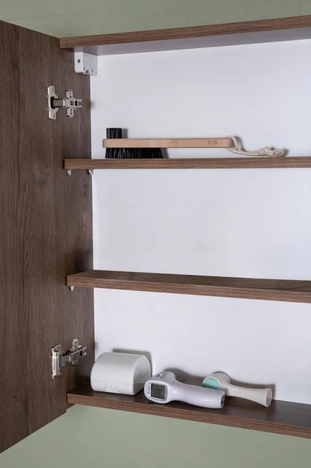 Set Mobilier Baie Bryce, Include Baza Lavoar, Lavoar și Corp cu Oglinda, 80 cm, Nuc
