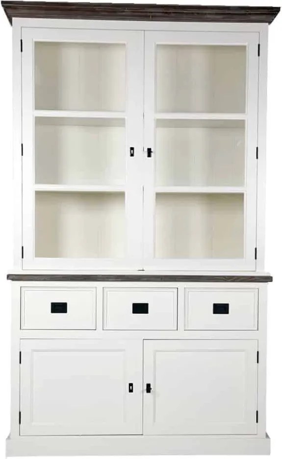 Vitrină lemn masiv alb Lahoma 7 compartimente /Maro, 125 × 45 × 210 cm