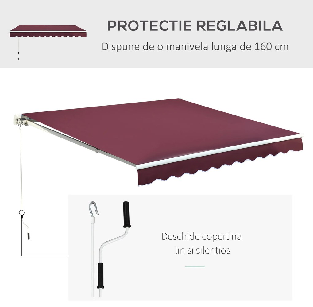 Copertina de Soare pentru Exterior Reglare cu Manivela, din Aluminiu si Poliester, 295x250cm, Rosu Inchis Outsunny | Aosom RO