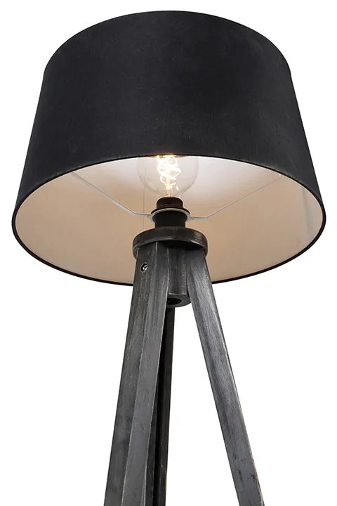 Triplu negru cu abajur din in negru 45 cm - Tripod Classic