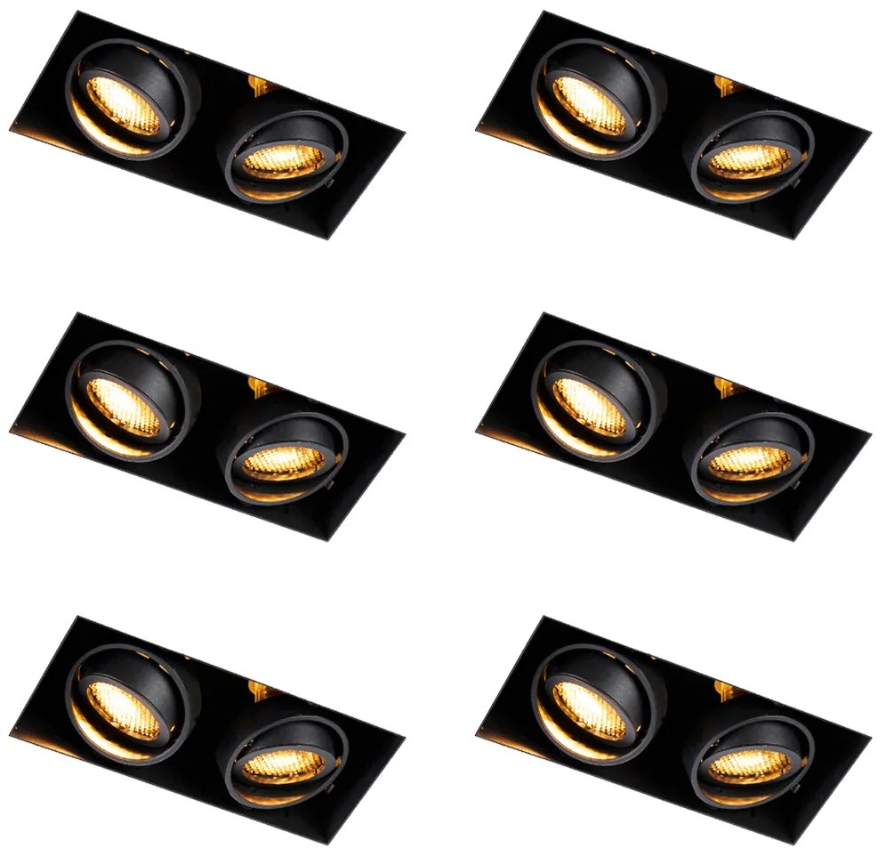 Set de 6 spoturi încastrate negre reglabile fără ramă cu 2 lumini - Oneon Honey