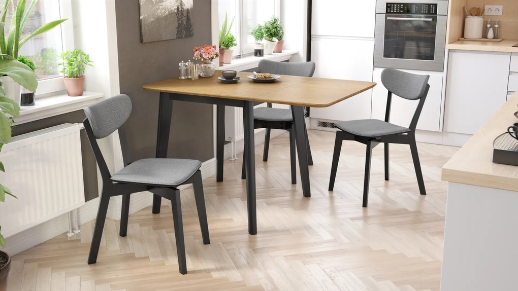 MAZZONI EXPORT ROXY Stejar natural/cadru negru - MASĂ RABATABILĂ DE LEMN PENTRU BUCĂTĂRIE/SUFRAGERIE RETRO EXTENSIBILĂ