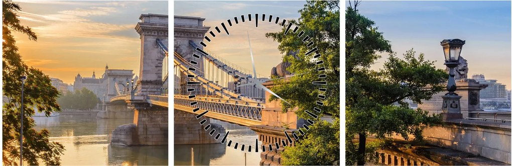 Tablou - Pod peste râu, Budapesta, Ungaria (cu ceas) (90x30 cm)