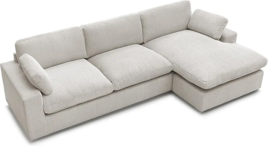 Colțar bej cu tapițerie din catifea reiată Belair – Bobochic Paris