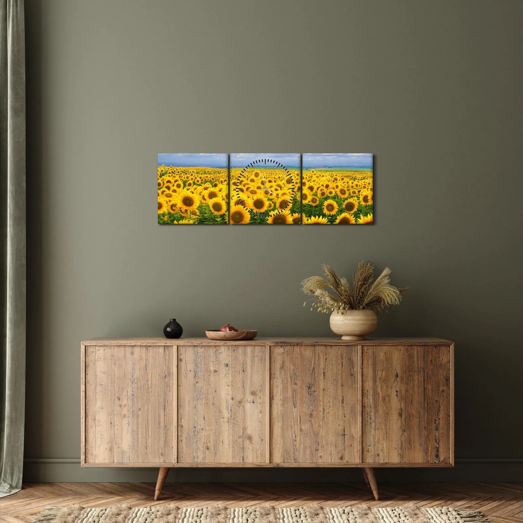Tablou cu lan de floarea soarelui (cu ceas) (90x30 cm)