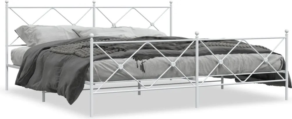 vidaXL Cadru de pat metalic cu tăblie de cap/picioare, alb, 193x203 cm