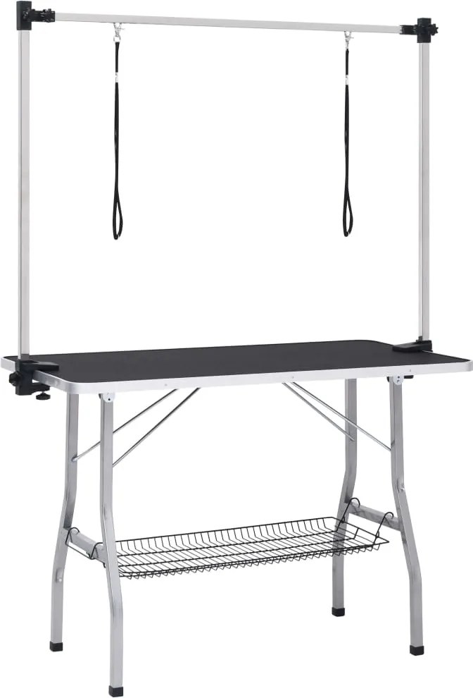 vidaXL Masă reglabilă pentru îngrijirea câinilor cu 2 lese și coș