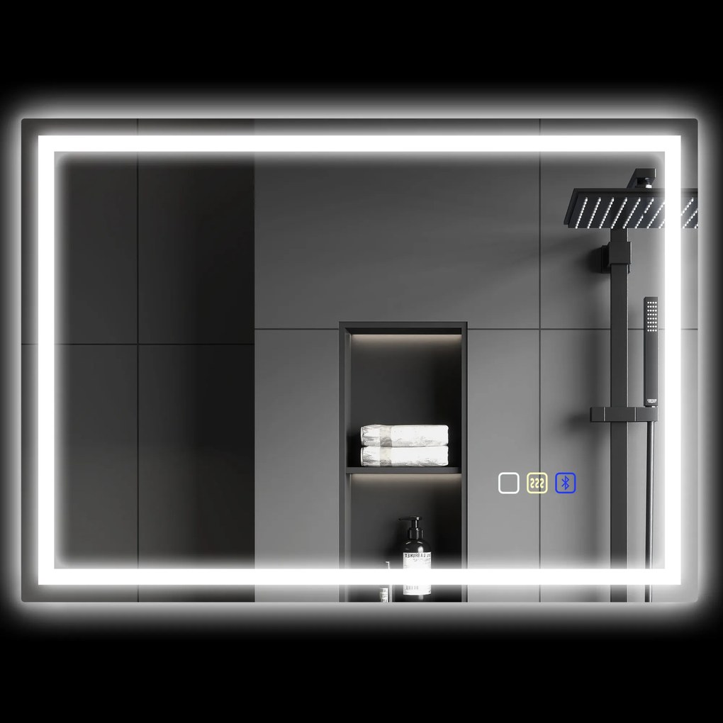 HOMCOM Oglindă Baie Antiaburire cu Lumină LED și Difuzor Bluetooth 50x70 cm | Aosom Romania