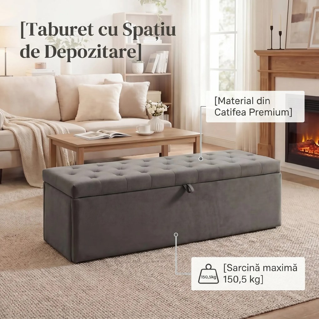 HOMCOM Pouf pentru ședere, suport pentru picioare, scaun, bancă mică, dulap pentru depozitare, gri | Aosom Romania