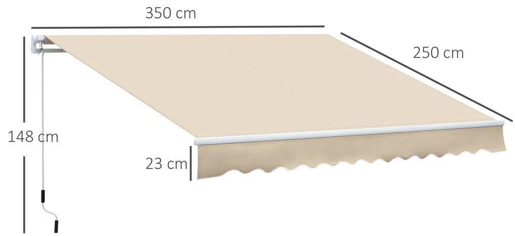 Outsunny Copertină Rabatabilă Exterior, Copertină Extensibilă, Copertină Tip Roll-Up cu Deschidere Manivelă, 350x250 cm, Crem | Aosom Romania