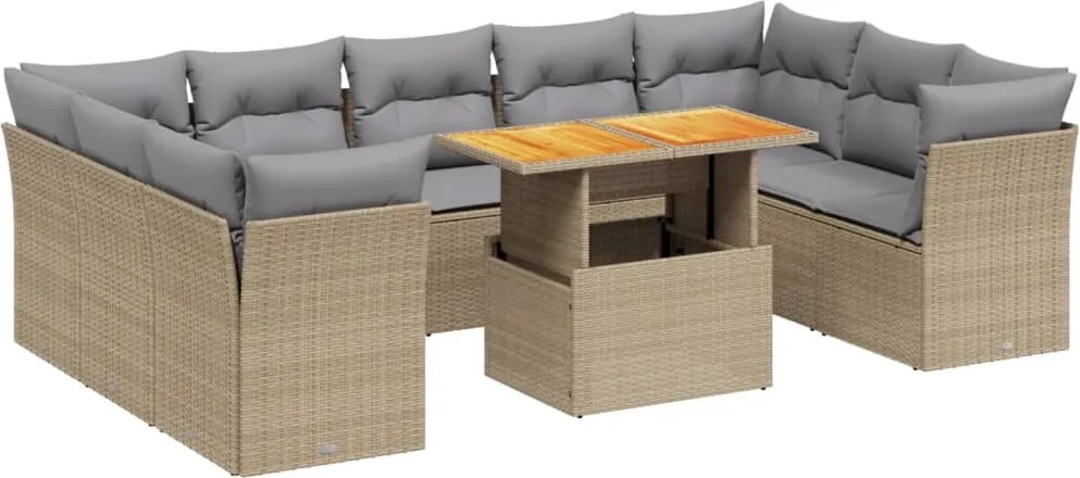 vidaXL Set canapele de grădină cu perne, 10 piese, bej, poliratan