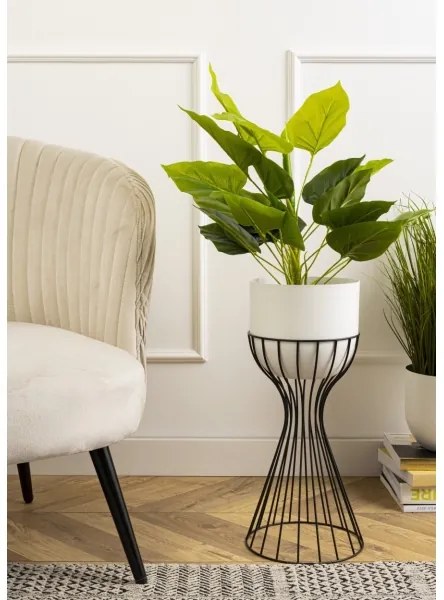 Ghiveci metalic de flori LOFT 46x20 cm negru/alb