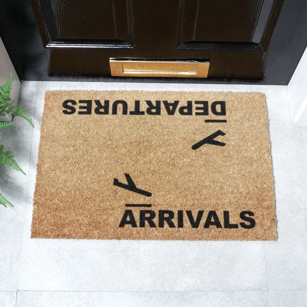 Covoraș de intrare din fibre de nucă de cocos 40x60 cm Arrivals and Departures – Artsy Doormats