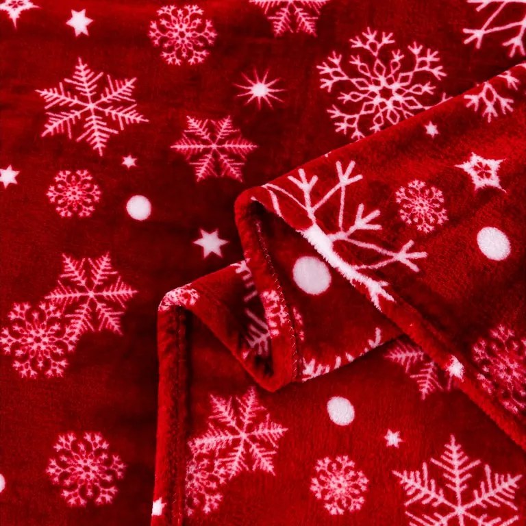 Patura Cocolino rosie de Craciun SNOWFALL Dimensiune: 150 x 200 cm