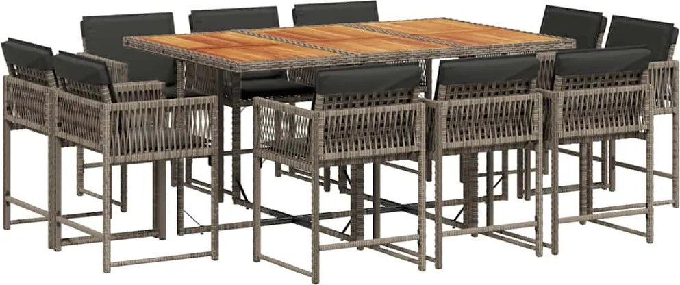 vidaXL Set mobilier de grădină cu perne, 11 piese, gri, poliratan