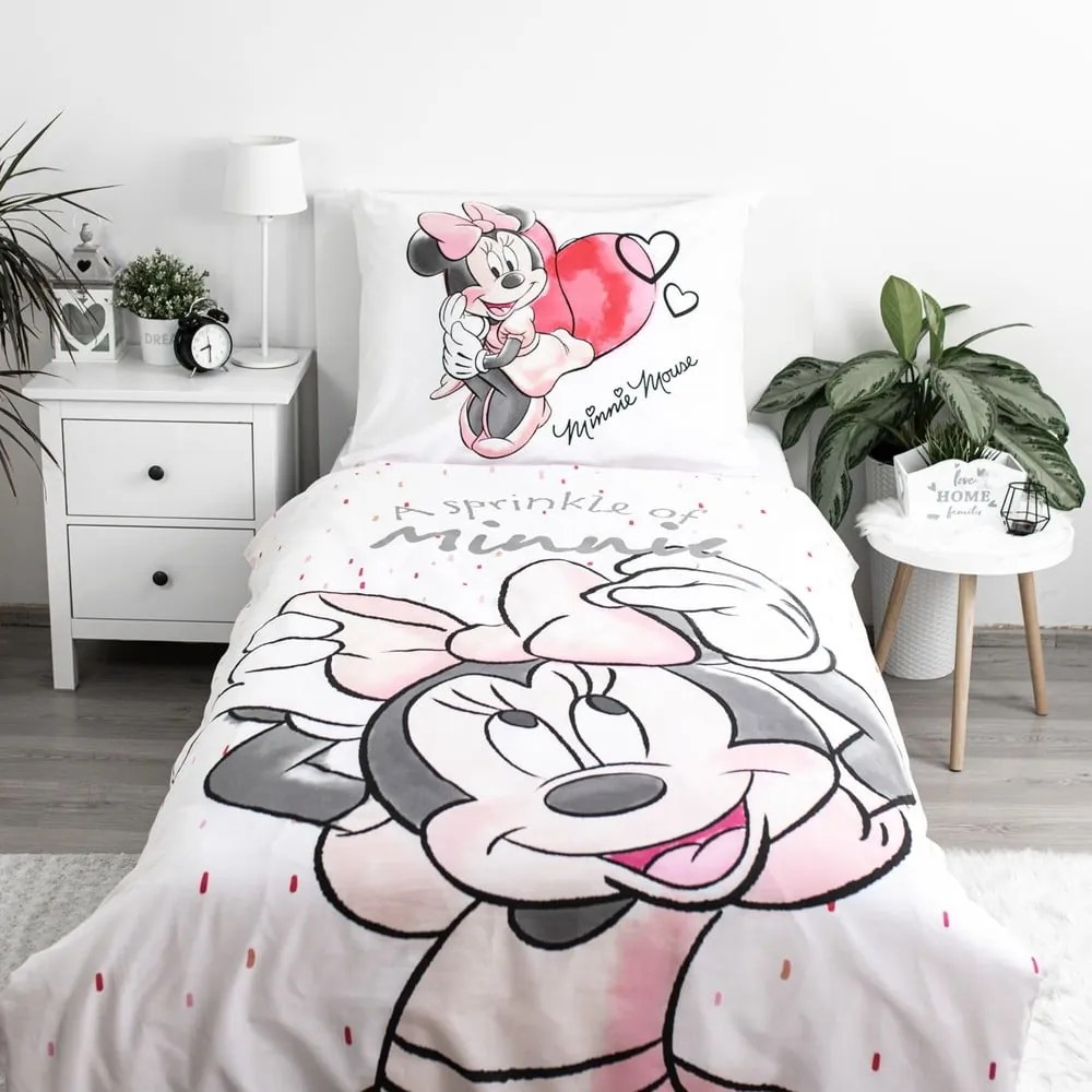 Lenjerie de pat pentru copii albă-roz din bumbac pentru pat de o persoană 140x200 cm Minnie "White" – Jerry Fabrics