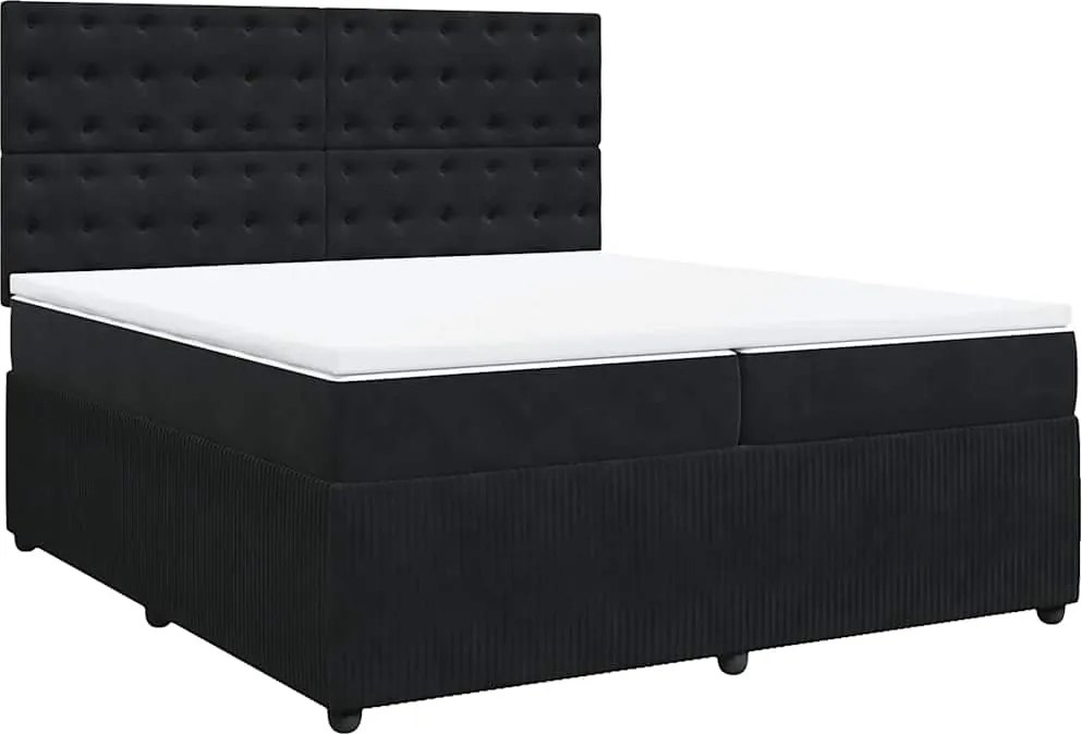 vidaXL Pat box spring cu saltea, negru, 200x200 cm, catifea