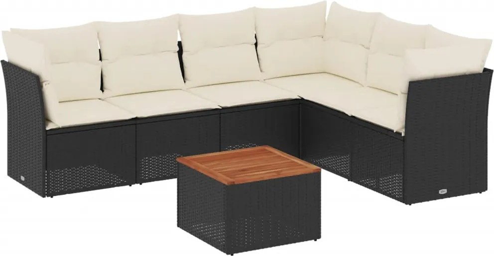 vidaXL Set canapele de grădină cu perne, 7 piese, negru, poliratan