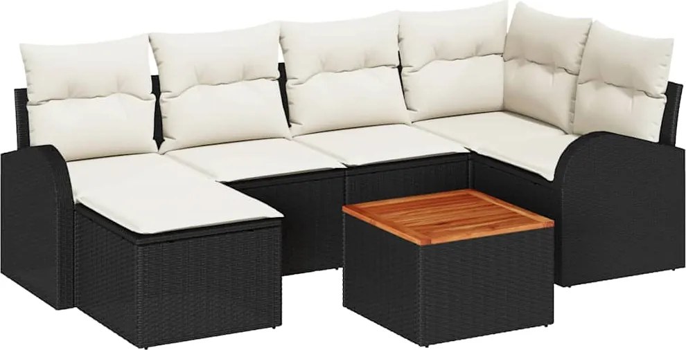 vidaXL Set de canapele pentru grădină cu pernă 7 pcs Negru poliratan