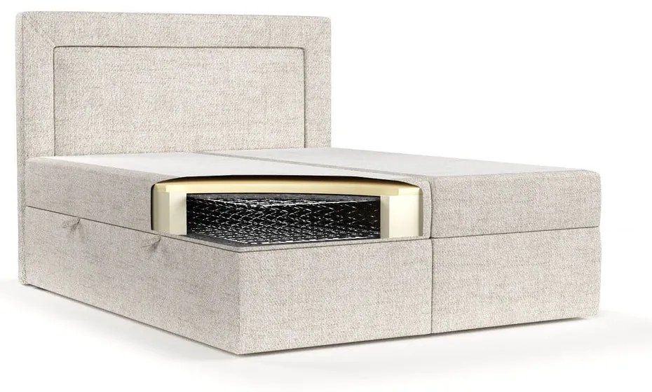 Pat boxspring crem cu spațiu de depozitare 140x200 cm Imagine – Maison de Rêve
