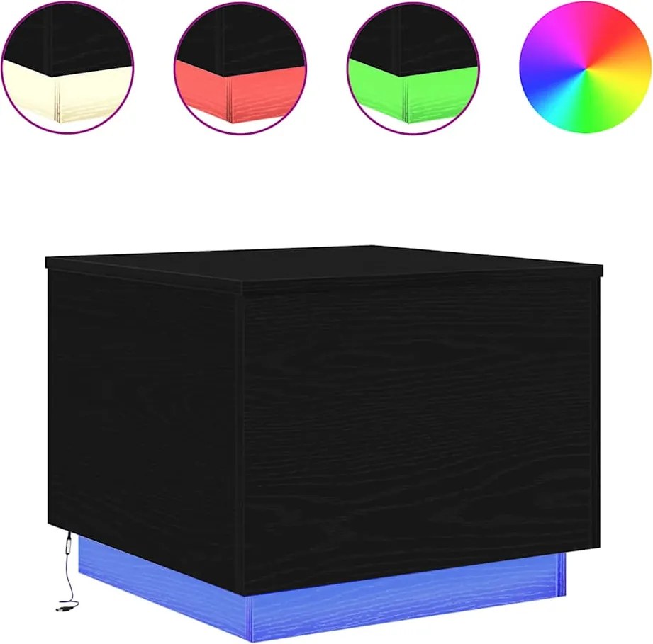 vidaXL Masuta de cafea cu lumini LED Stejar negru 50x50x40 cm