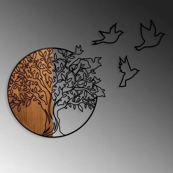 Decorațiune de perete 60x56 cm lemn/metal copac și păsări