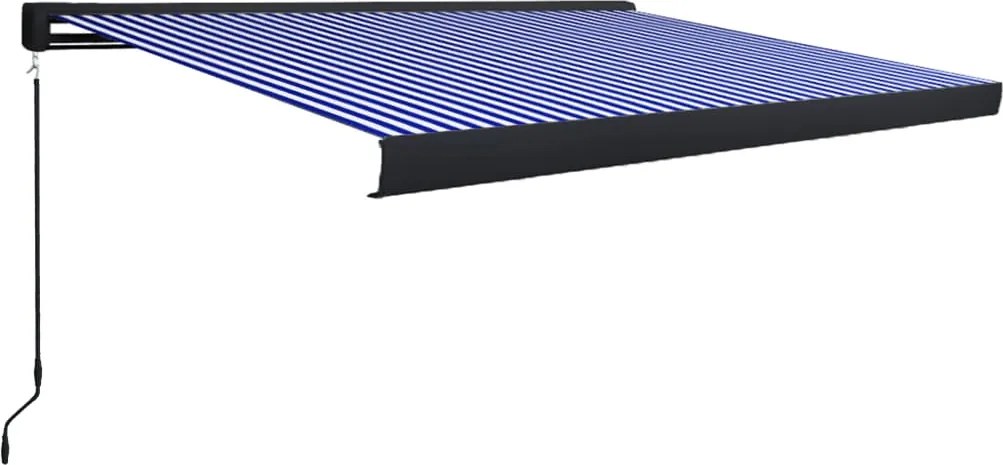 vidaXL Copertină manuală tip casetă, albastru și alb, 450 x 300 cm