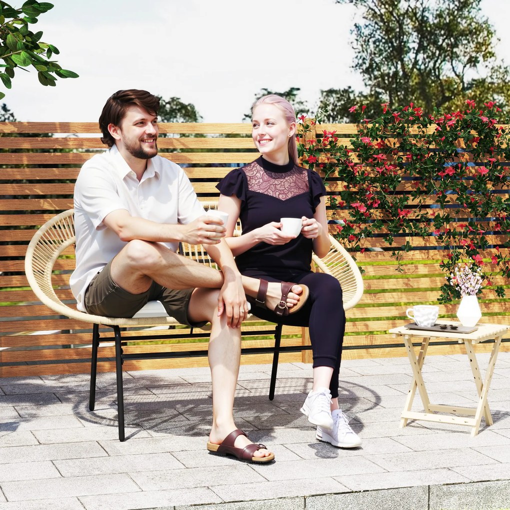 Outsunny Banc de grădină 2 locuri, banc exterior grădină din oțel, stil Acapulco, cu spătar și pernă, 126 x 72 x 83 cm, kaki | Aosom Romania