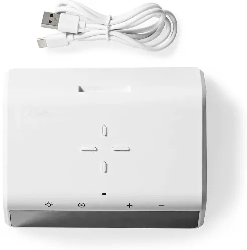 Nedis WCACQ30WT - Ceas cu alarmă, ecran LCD și încărcător wireless 15W/5V alb