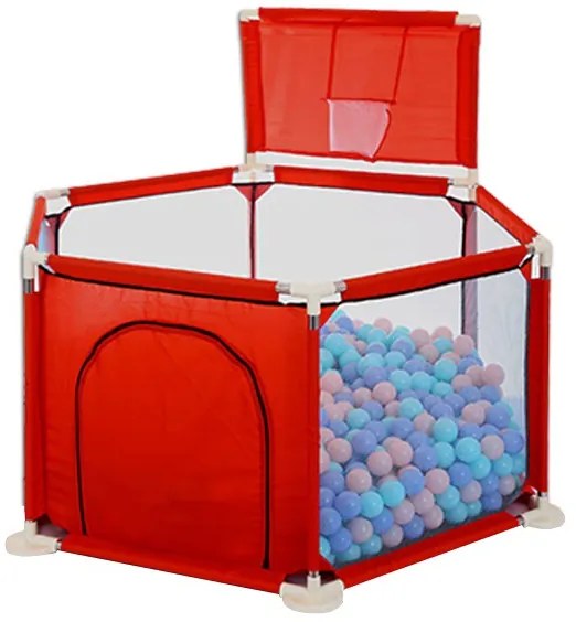 Tarc copii cu 50 de bile colorate, Loc de joaca, Rosu, Interior - Exterior