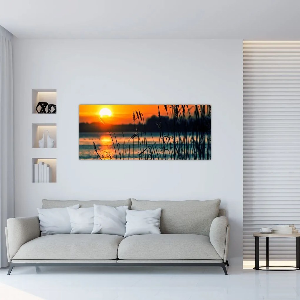 Tablou - Apus de soare la lac (120x50 cm)
