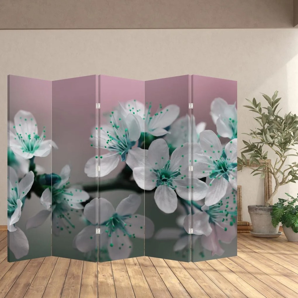 Paravan - Floare - turcoaz (210x170 cm)