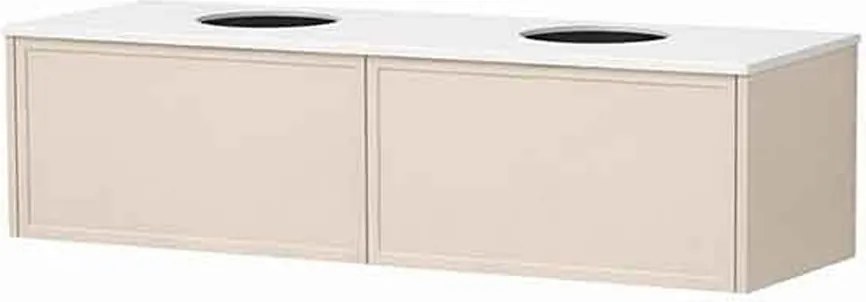 Set dulap baza suspendat KolpaSan Orphia 2 sertare 140 cm finisaj light grey cu blat Kerrock