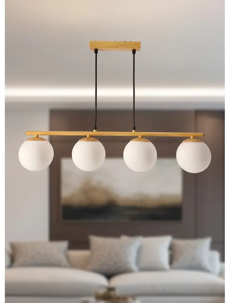 Lustră albă/în culoare naturală cu abajur din sticlă Carrine – Candellux Lighting