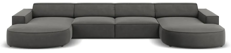 Colțar gri cu tapițerie din catifea (cu șezlong în formă de "U") Jodie - Micadoni Home