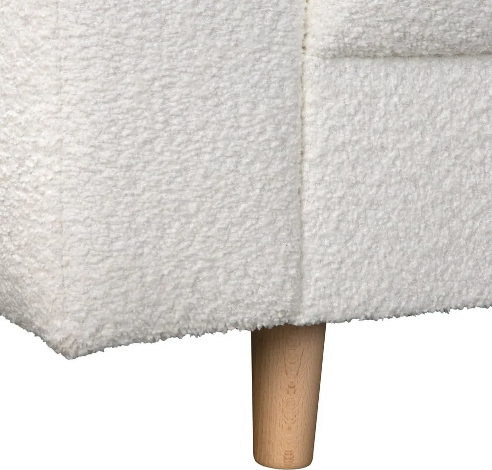 Colțar alb cu tapițerie din stofă bouclé (cu colț pe partea dreaptă) Ariella – Ropez