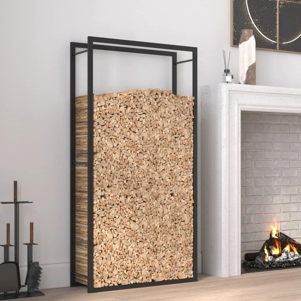 vidaXL Suport pentru lemne de foc, negru mat, 80x28x154 cm, oțel