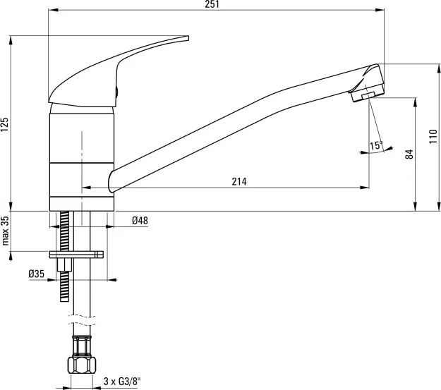 Baterie pentru bucătărie, presiunea joasă, trei căi - pentru racordarea la sistemul de încălzire Finisaj: Crom BEZ_060H