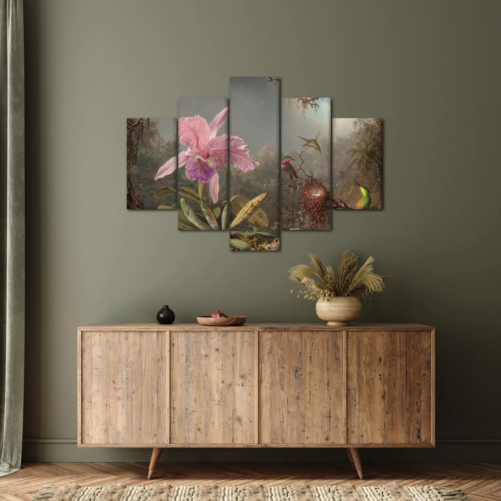 Tablou - Martin Johnson Heade, Cattleya Orchid and Three Hummingbirds, reproducere (150x105 cm)