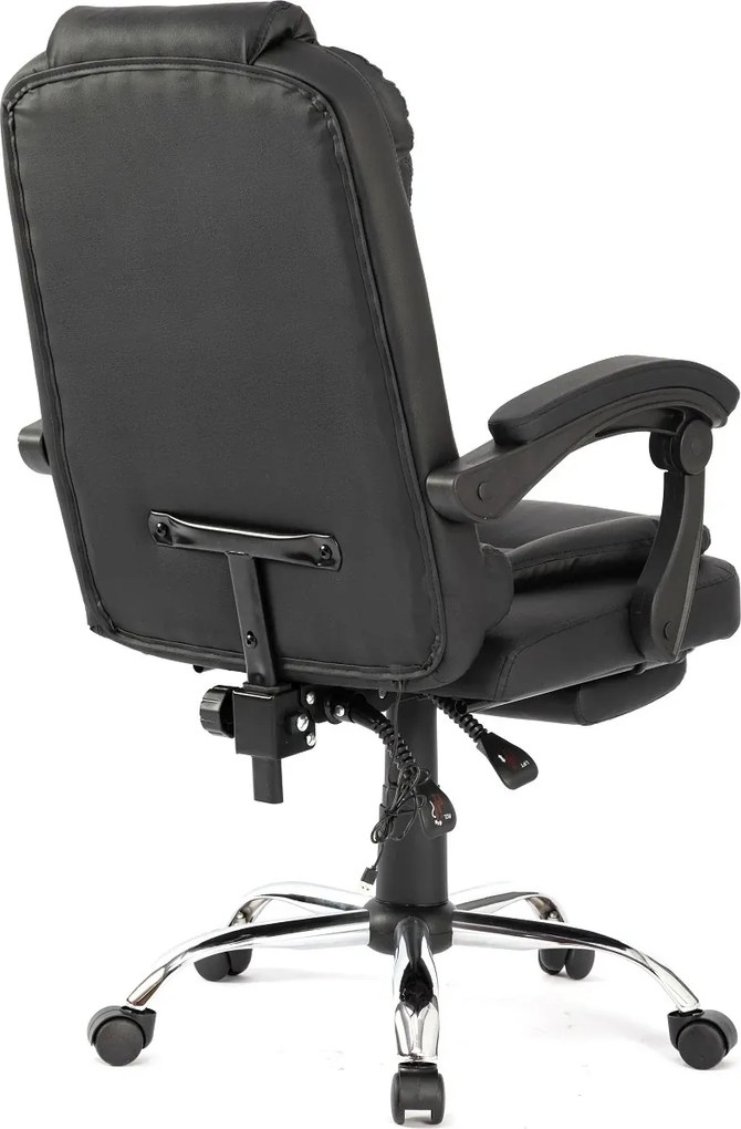 RESIGILAT- Scaun directorial, Masaj în perna lombară, Suport picioare, Rabatabil, piele PU, Negru