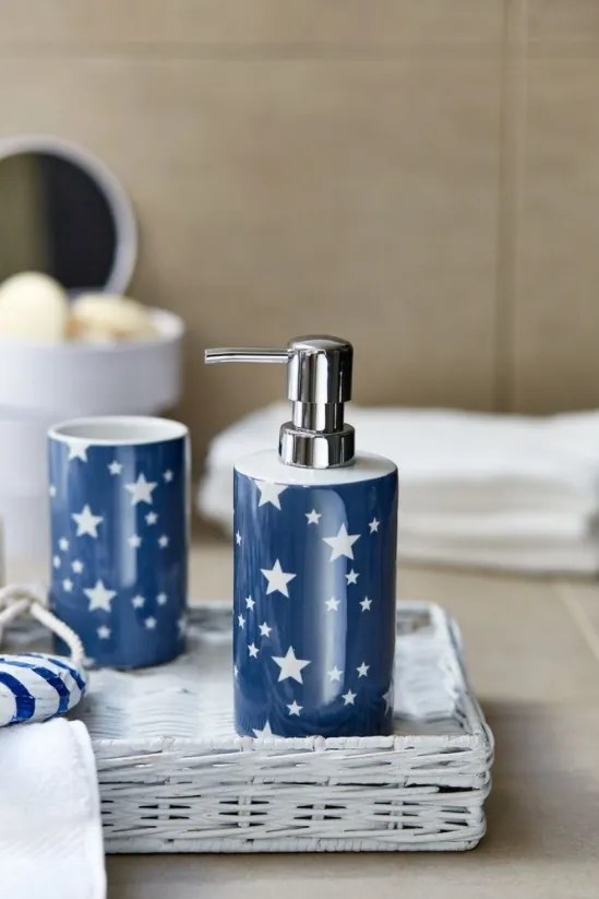 Dozator pentru sapun, din ceramica, Stella Albastru, Ø9xH18 cm