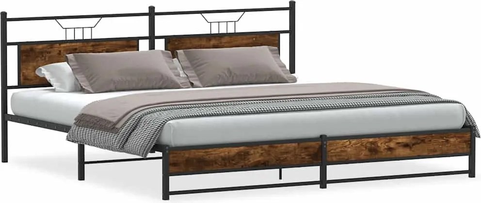 vidaXL Cadru de pat metalic fără saltea, stejar fumuriu, 193x201 cm