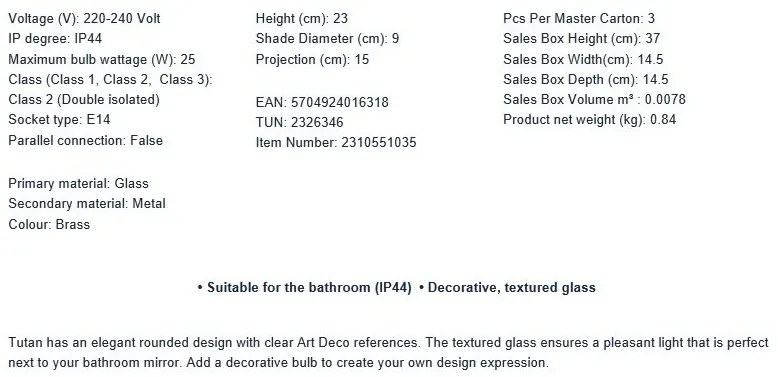 Aplica de perete pentru baie stil minimalist nordic IP44 Tutan