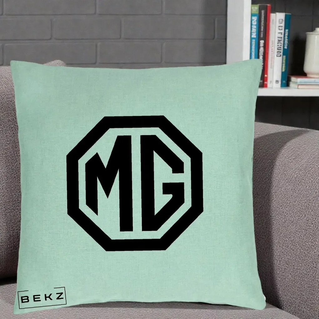 Perna Personalizata cu emblema MG, 40x40 cm, Verde Menta, Husa Detasabila, Perna Inclusa, BEKZ®