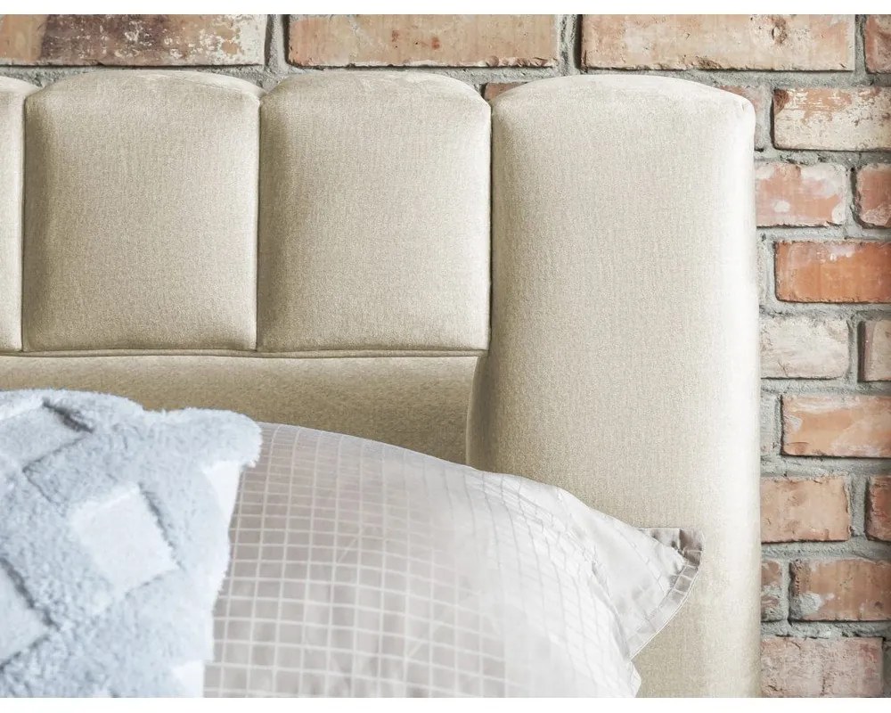 Pat matrimonial bej tapițat cu spațiu de depozitare cu somieră 180x200 cm Lamica – ELTAP