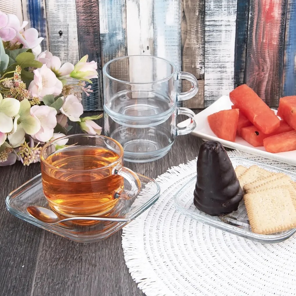 Orion Set de căni din sticlă cu farfuriuțe Cozy 6buc., 0,27 ml, 270 ml